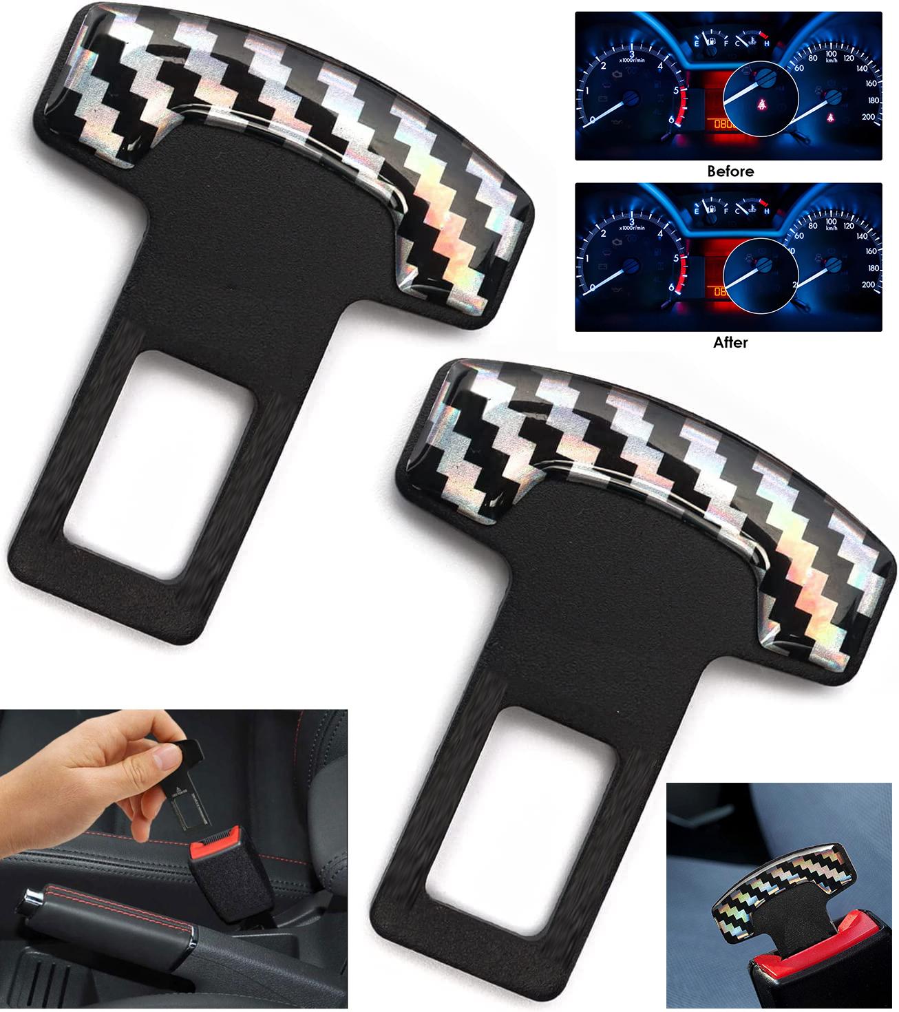 2 PCs Universal Vehicle Safety Car Seat Belt Alarm Stopper Alloy Buckle   Carbon Fibre Replacement Kit: Beep LED Silencer Null Insert Clip Part  useful for All Cars Daily Purpose –