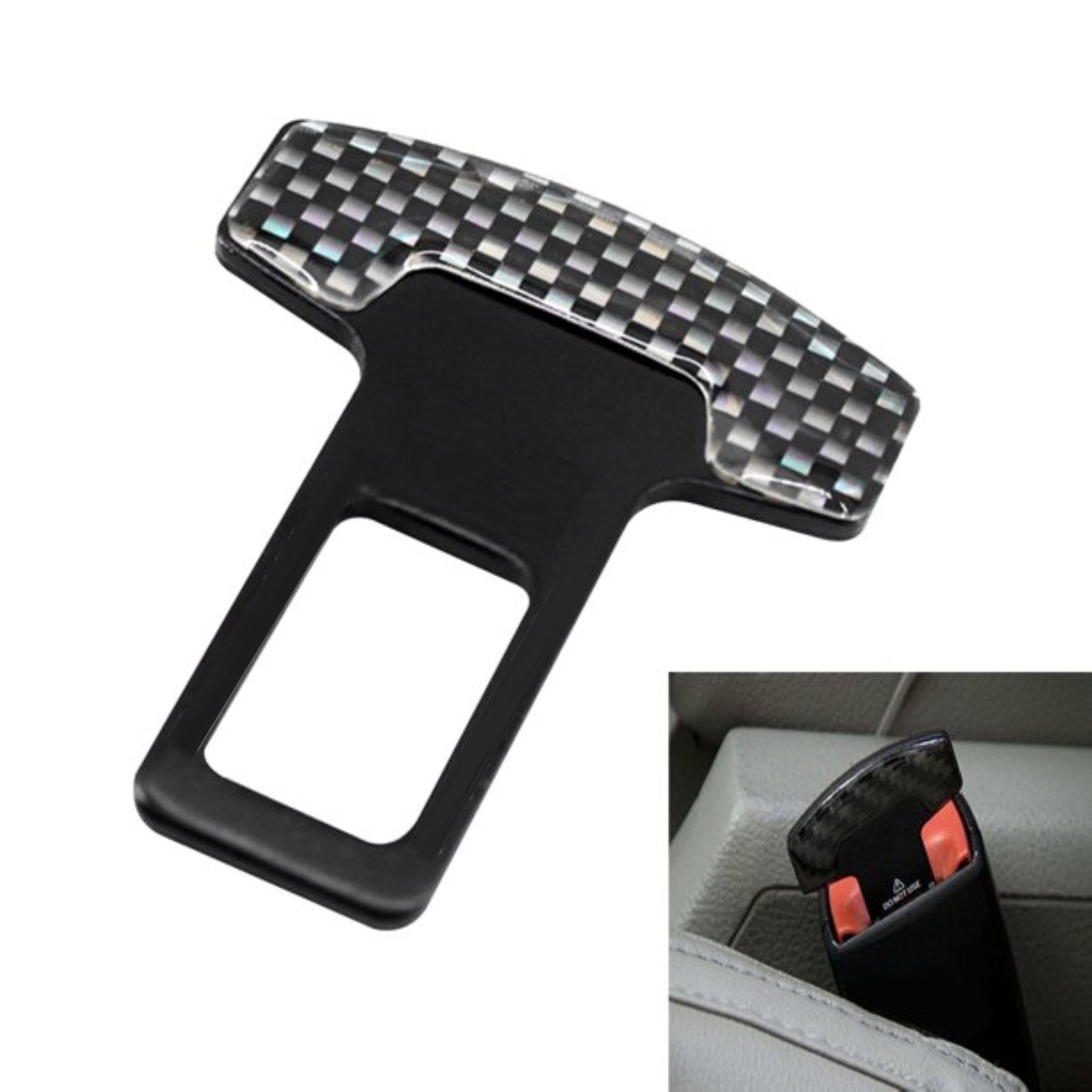 Universal Vehicle Safety Car Seat Belt Alarm Stopper Alloy Buckle  Carbon  Fibre Replacement Kit – Beep LED Silencer Null Insert Clip Part useful for  All Cars Daily Purpose –